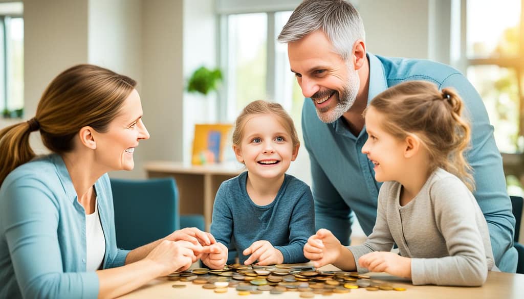 Family discussing money Family discussing money